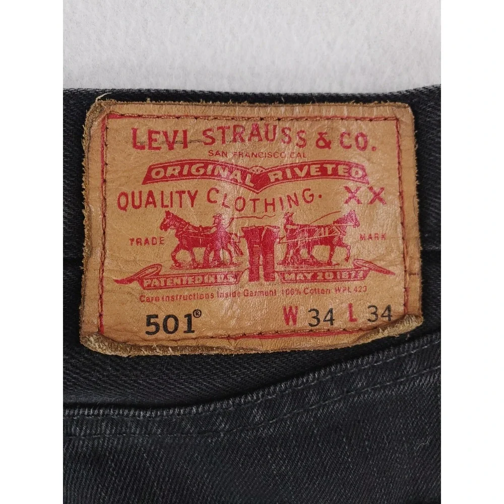 Levis 501 Jeans Mens 34x34 Black Original Straight Button Fly Red Tab Work Pants